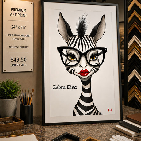 Zebra Diva - Premium Art Print - 24"w x 36"h