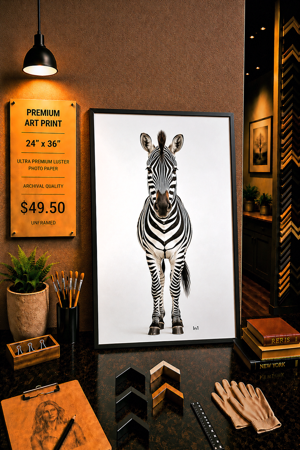 Zebra - Premium Art Print - 24"w x 36"h